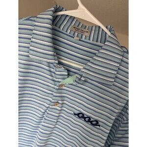 Peter Millar Summer Comfort Polo Shirt Mens Large Blue Stripes Golf